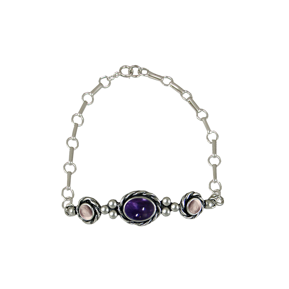 Sterling Silver Gemstone Adjustable Chain Bracelet With Iolite And Rose Quartz